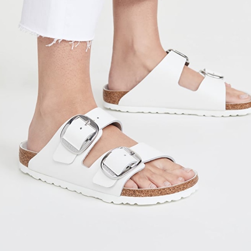 BIRKENSTOCK Arizona Big Buckle white Leather size 41 US 10-10.5 gently used